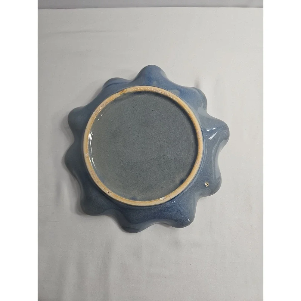 Vintage Periwinkle Art Pottery Bird Water‎ Dish Bowl 9.5